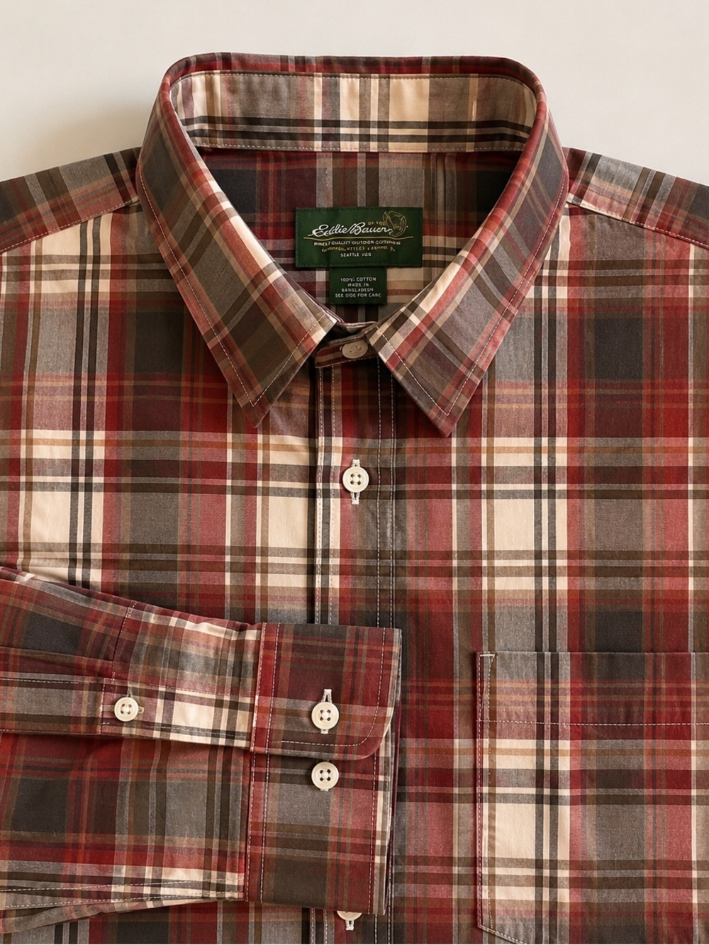 Eddie Bauer Plaid Button-Down Shirt – Men’s Large